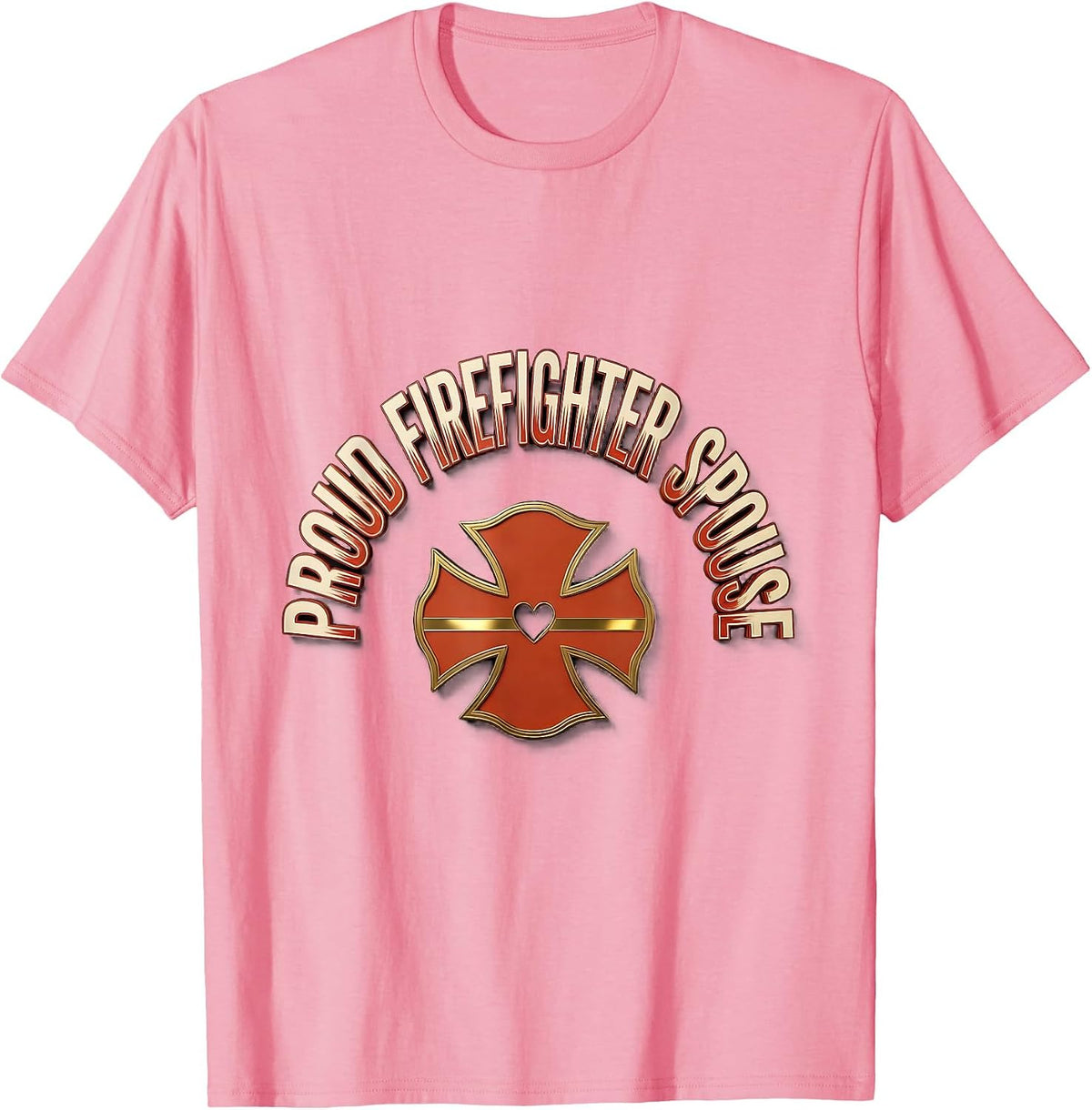 Men's Proud Firefighter Spouse Heartfelt Family Pride Thin Red T-Shirt - Pink