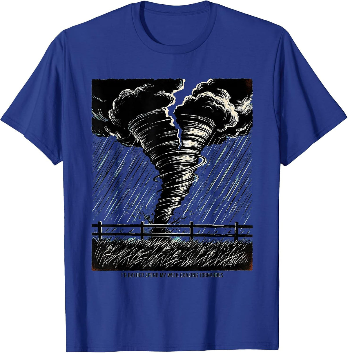 Men's I'd Rather Spend My Week Chasing Tornadoes Linocut T-Shirt - Royal Blue