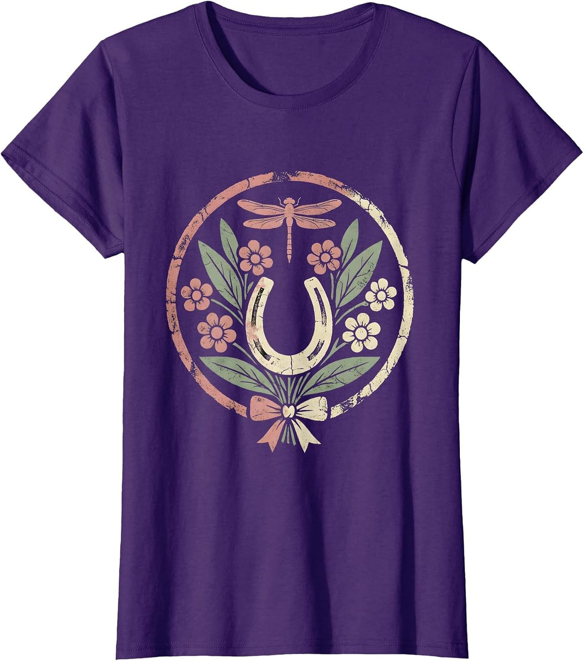 Women's Western Horse Braiding Cowgirl Illustration T-Shirt - Purple