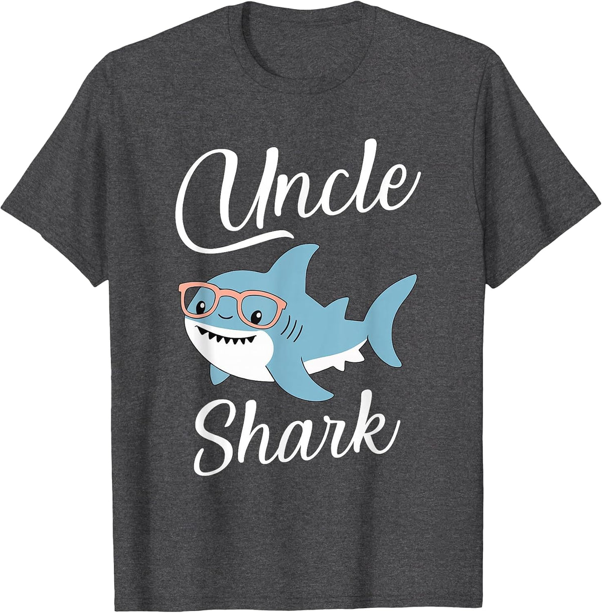 Uncle Shark Funny Matching T-Shirt - Dark Heather Grey