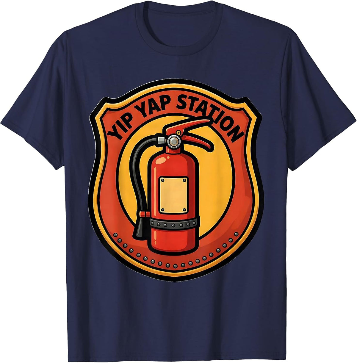 Men's Yip Yap Station Funny Firefighter Humor Fire Department T-Shirt - Navy Blue