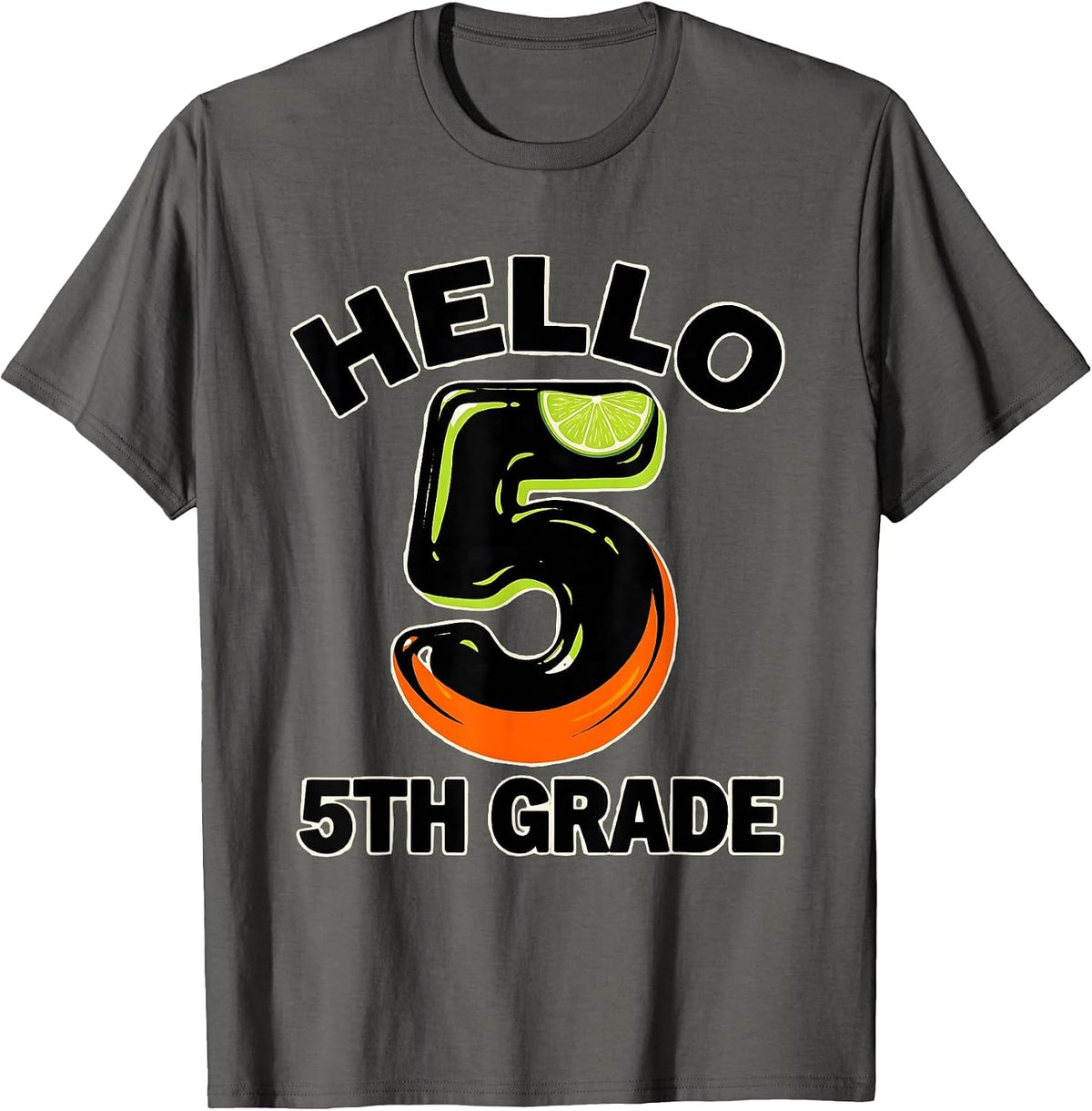 Hello 5th Grade Groovy Back To School First Day of Fifth T-Shirt - Asphalt Grey