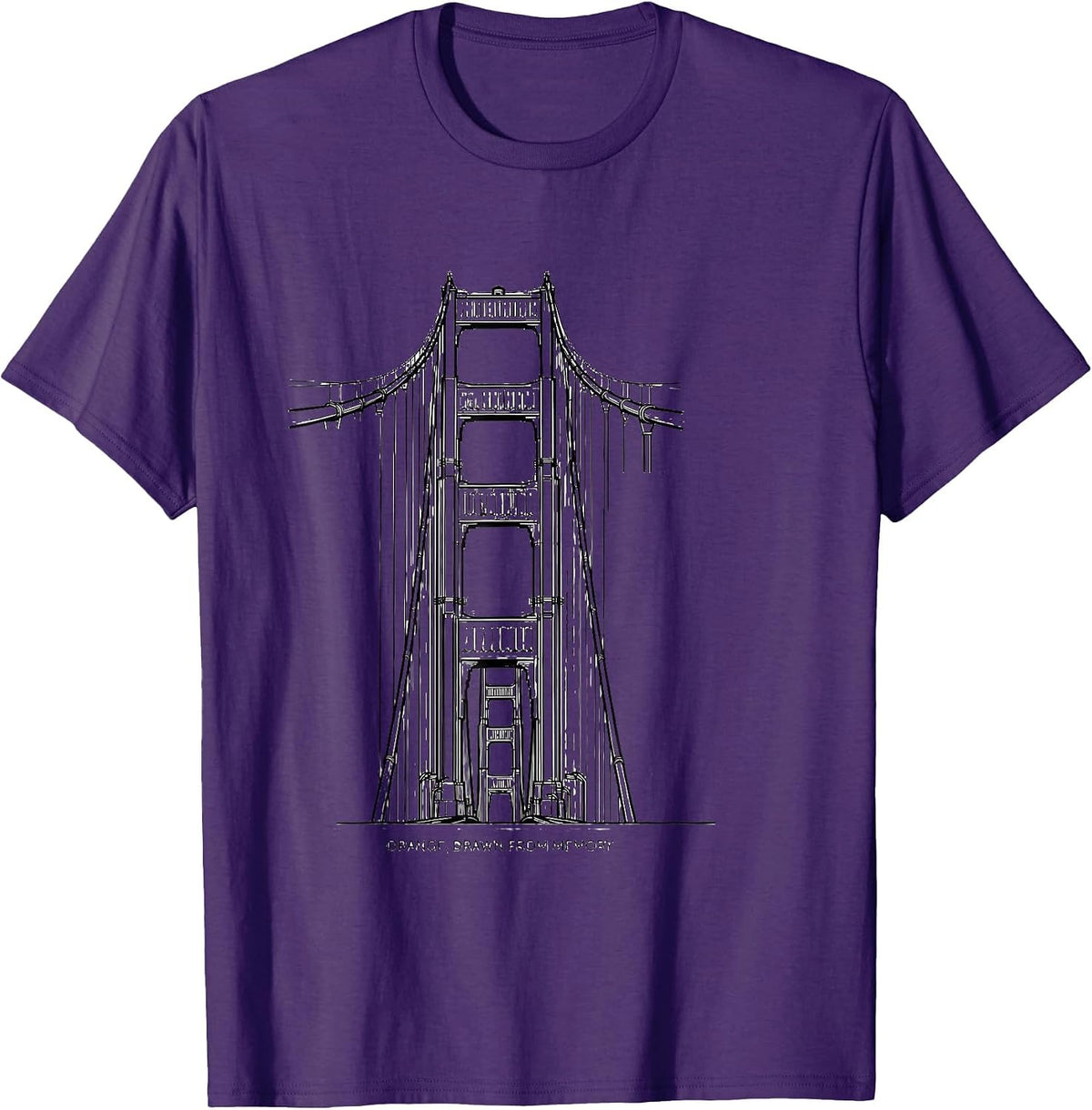 Men's Orange Drawn From Memory Line Art Golden Gate Bridge T-Shirt - Purple