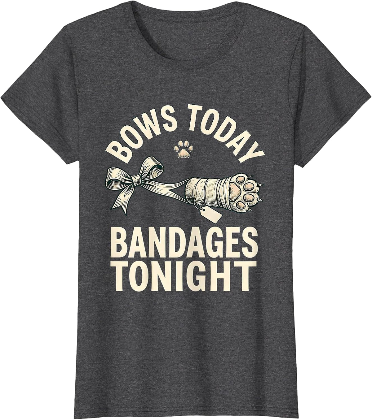 Women's Bows Today Bandages Tonight Funny Vet Tech Christmas T-Shirt - Dark Heather Grey