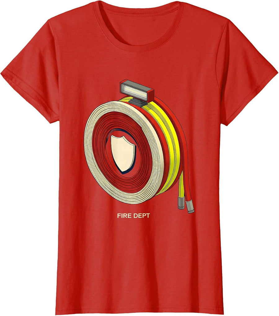 Women's Fire Dept Isometric Firefighter Badge Humor Fire Department T-Shirt - Red