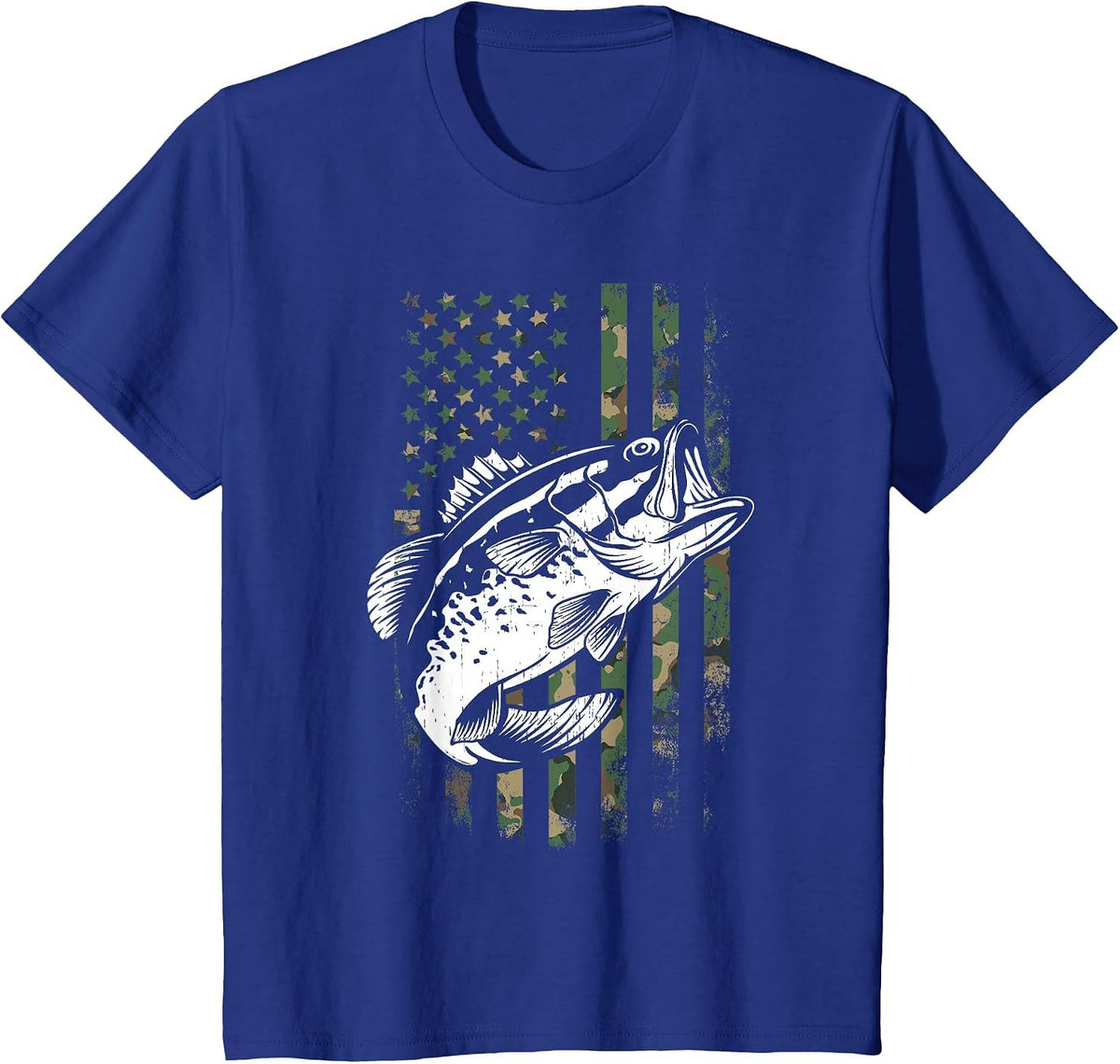 Fishing Patriotic USA Flag Camouflage T-Shirt - Royal Blue