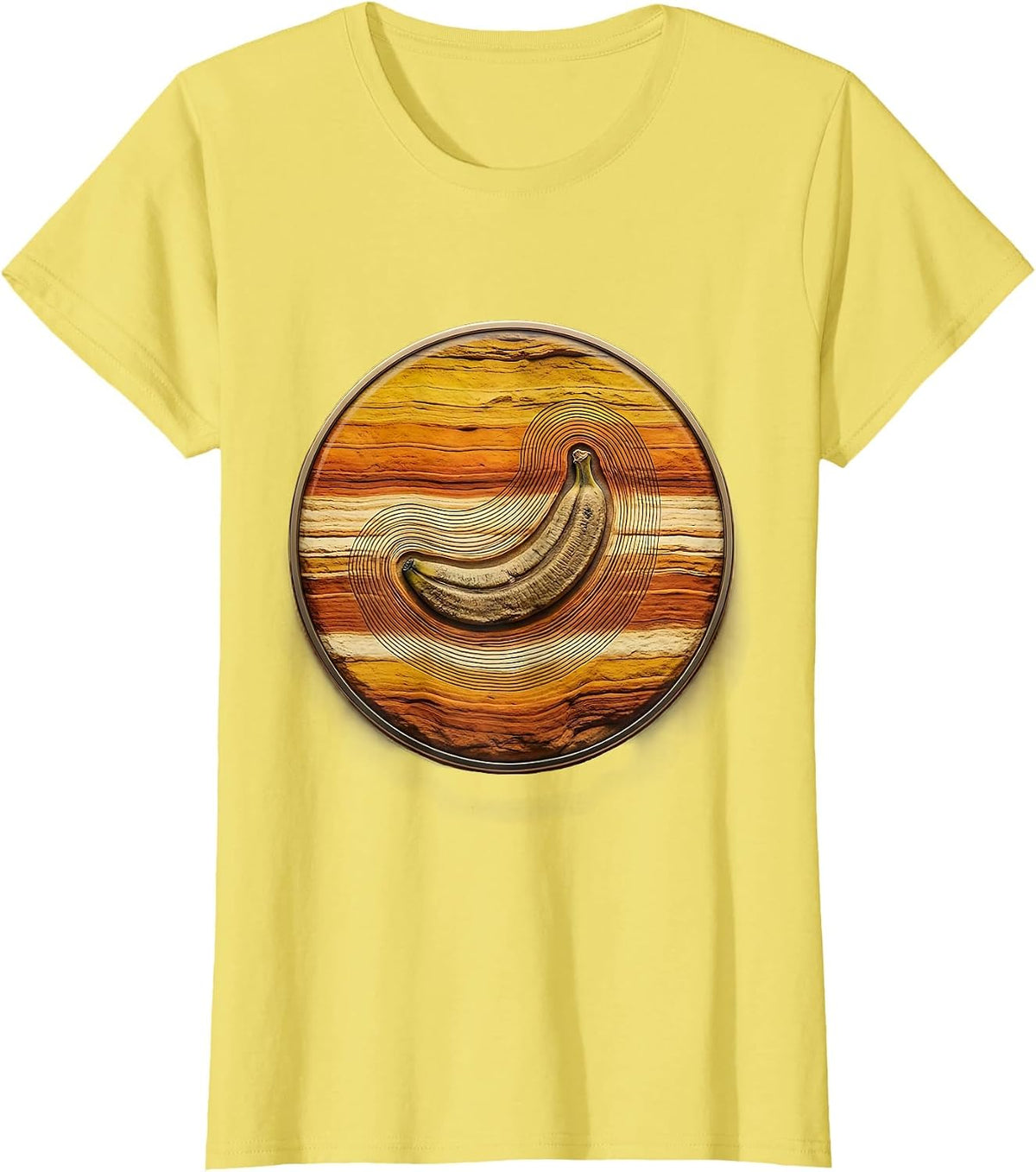 Banana Peel Fossil Embedded in Rock Graphic T-Shirt - Lemon Yellow