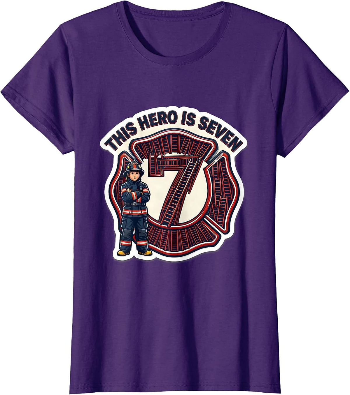 Women's This Hero Is Seven Cute Fire Truck Toddler Firefighter T-Shirt - Purple