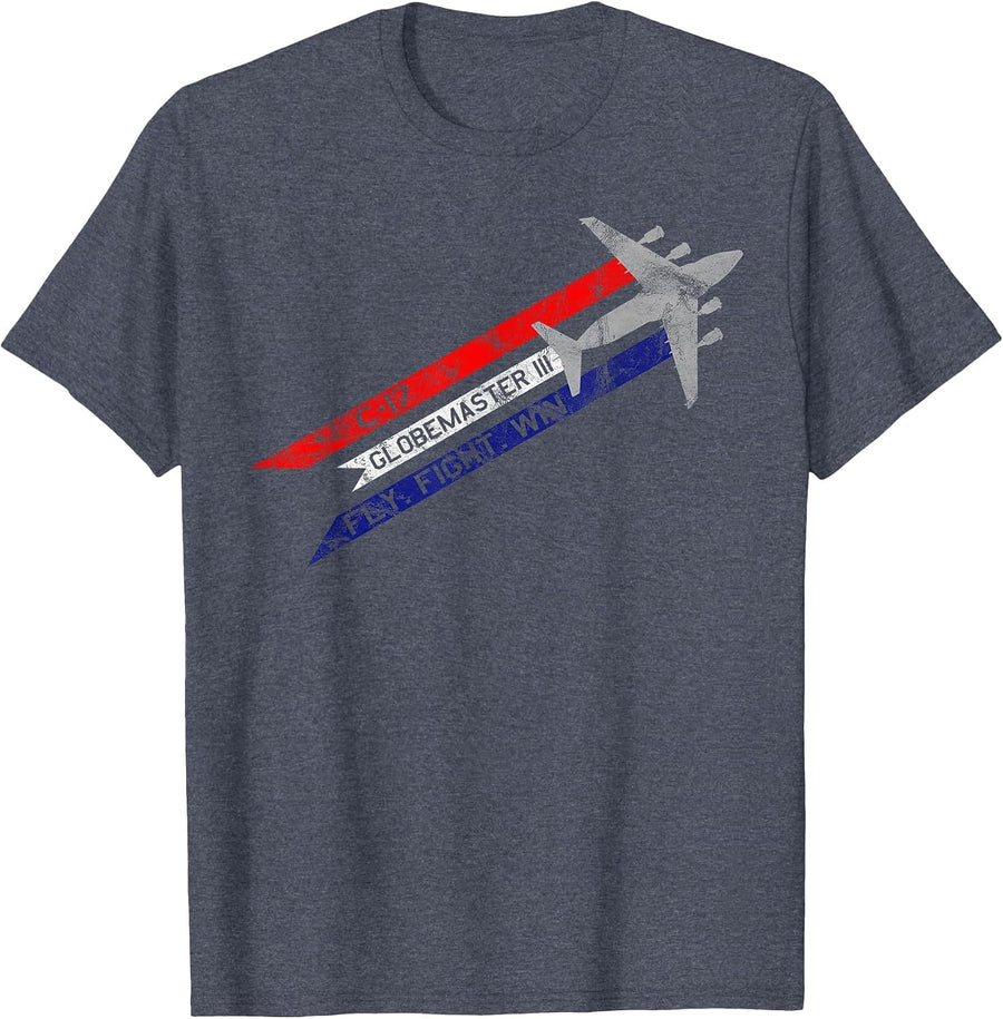 C-17 Globemaster III Military Transport Fly Fight Win Tee T-Shirt - Heather Blue