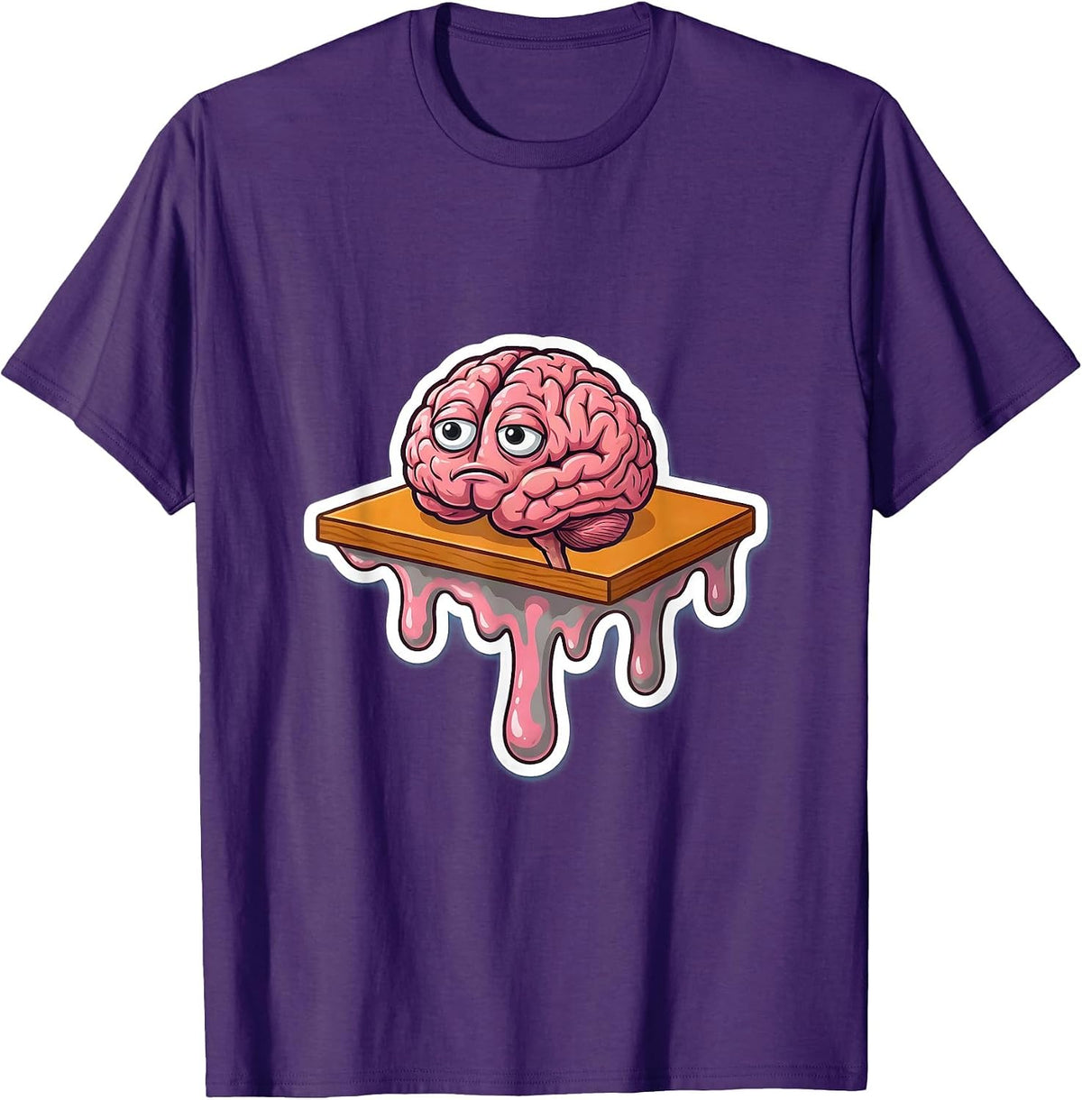 Melting Brain Over Desk Edge Funny Illustration T-Shirt - Purple