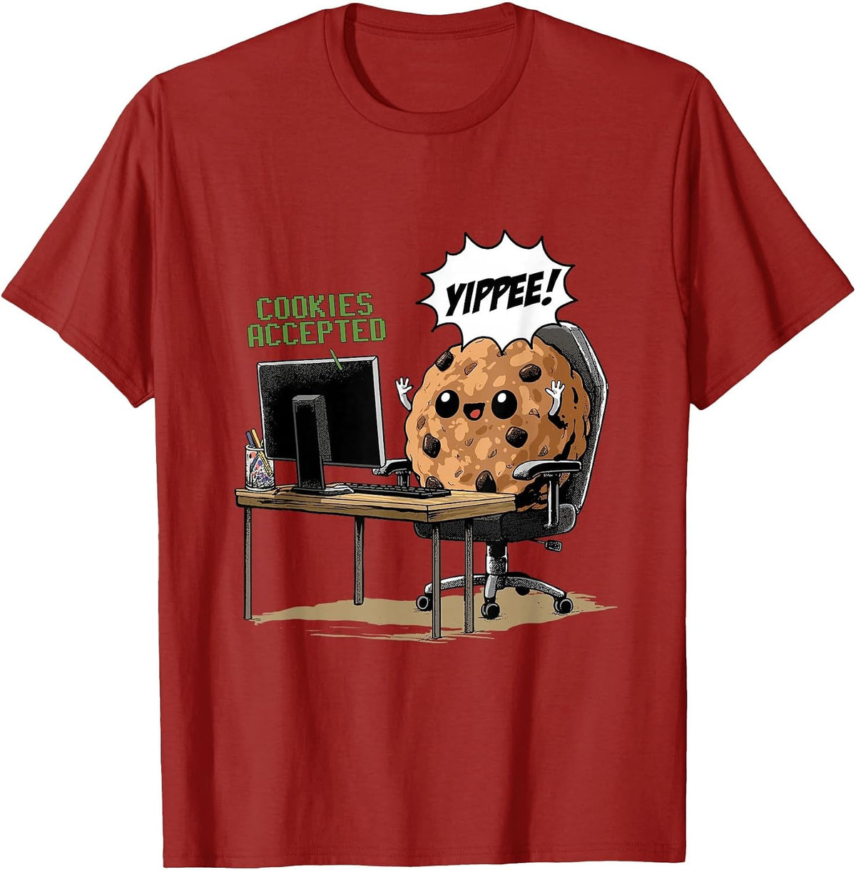 Cookies Accepted Nerd Shirt Funny Computer Internet Coder T-Shirt, Men, Cranberry Red, Medium - As Pictured