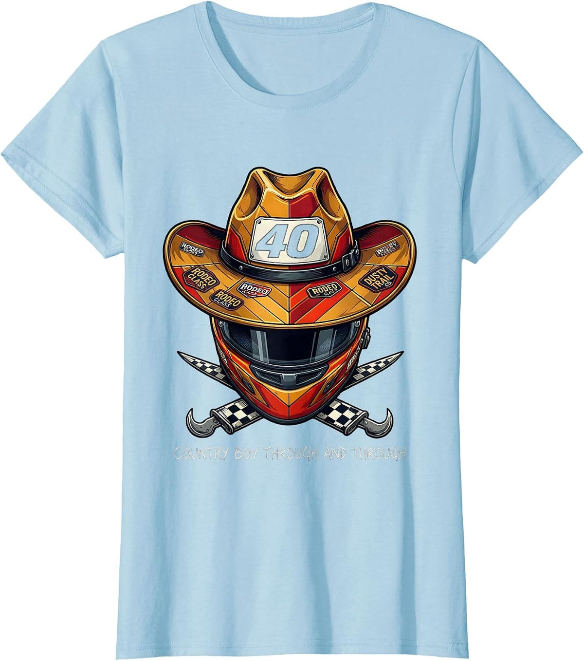 Country Boy Through and Through Western Design T-Shirt - Baby Blue