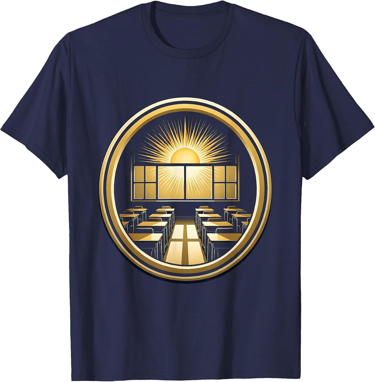 5th Grade Teacher Sunny Classroom Illustration T-Shirt - Navy Blue