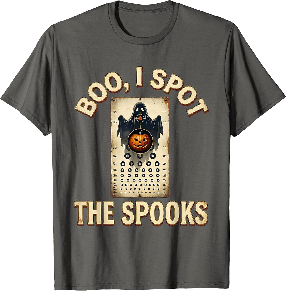Men's Boo I Spot The Spooks Vintage Halloween Optometrist Eye T-Shirt - Asphalt Grey