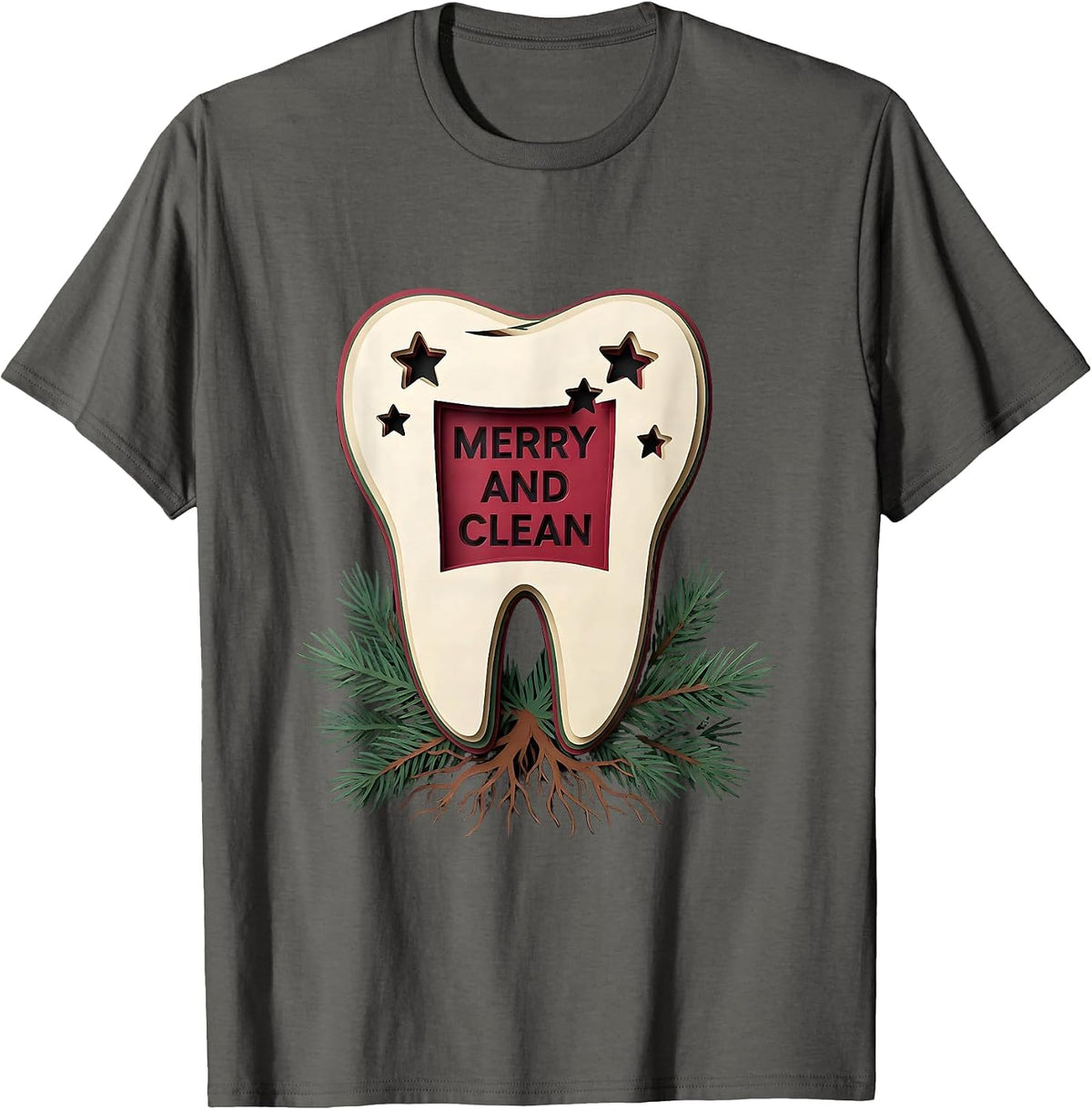 Men's Merry and Clean Funny Dental Christmas Dentist Dental T-Shirt - Asphalt Grey