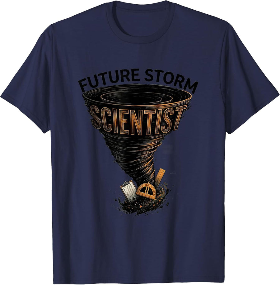 Future Storm Scientist Funny Weather Tornado Chaser Kids T-Shirt - Navy Blue