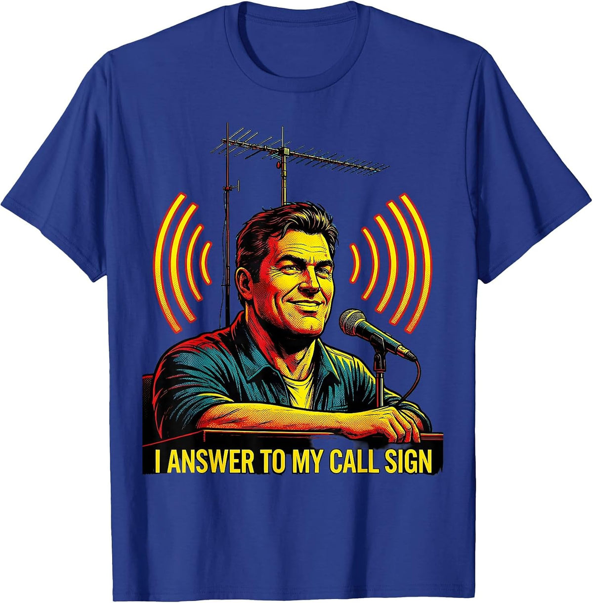 Men's I Answer To My Call Sign Pop Art Ham Radio Operator Hobbyist T-Shirt - Royal Blue
