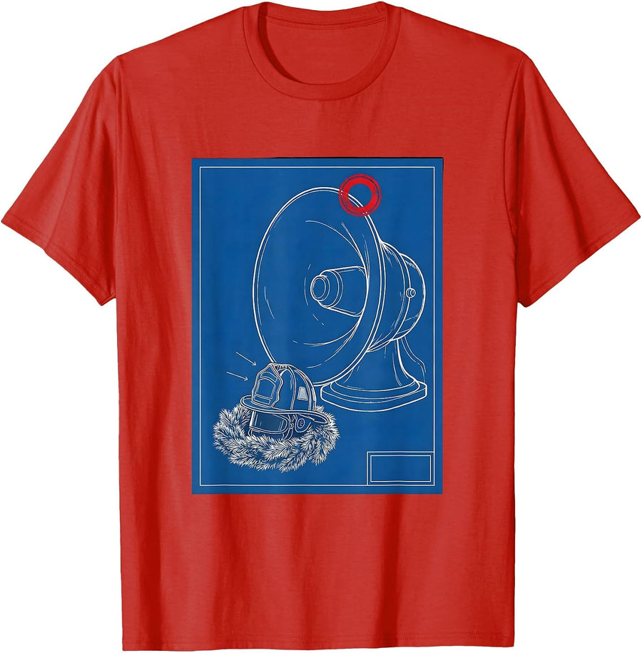 Men's Blueprint Firefighter Helmet Holiday Wreath Patriotic Humor T-Shirt - Red