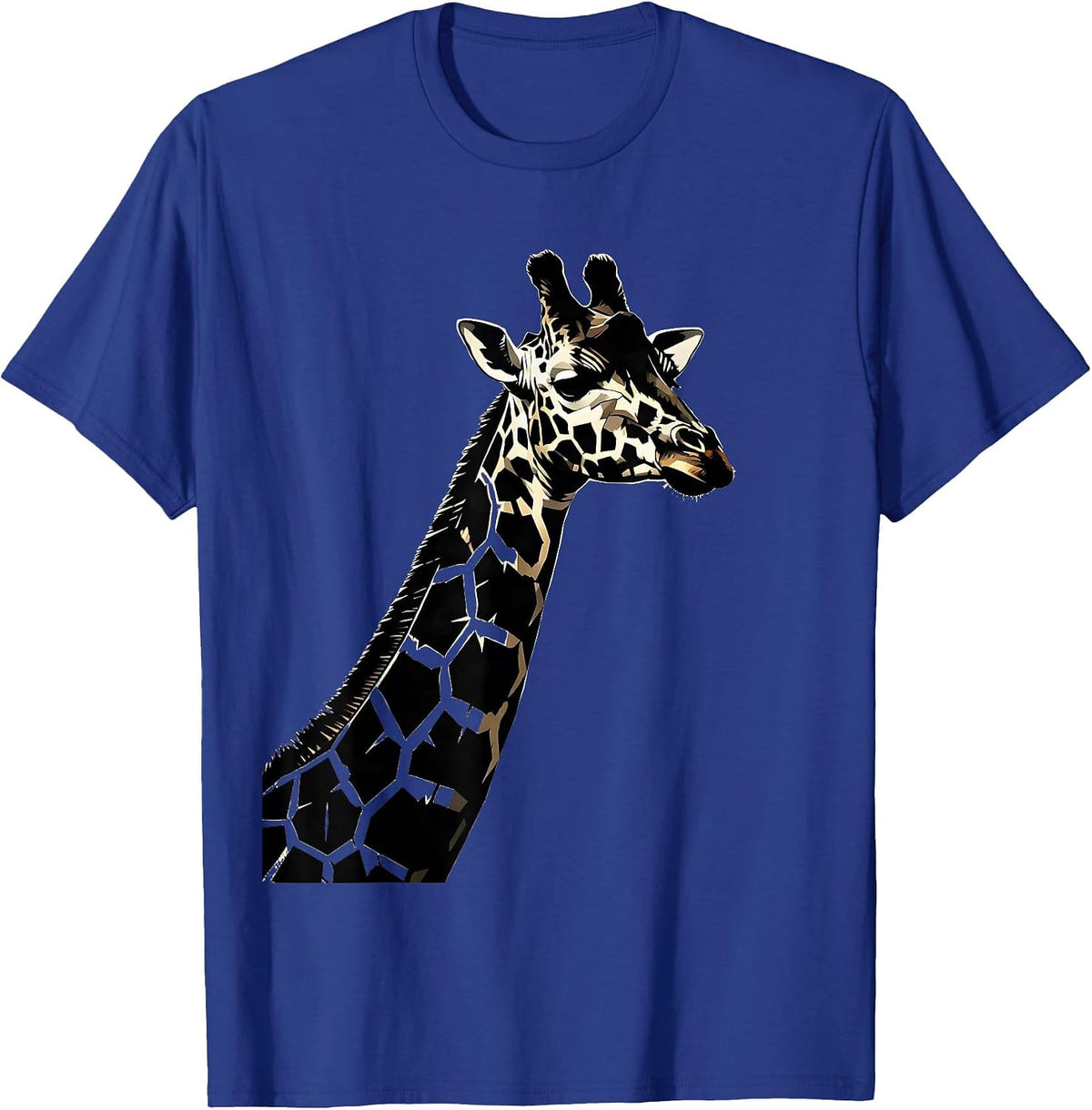 Giraffe Geometric Patch Animal Print Design T-Shirt - Royal Blue