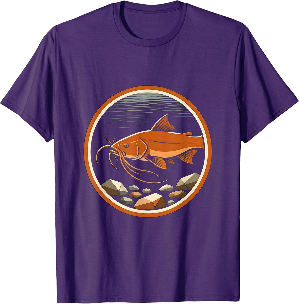 Men's Catfish on the Riverbed Fishing Graphic T-Shirt - Purple