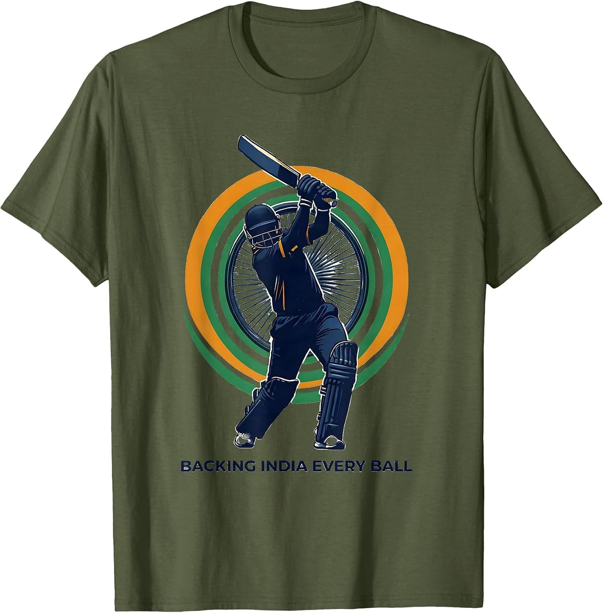 Men's Backing India Every Ball Patriotic Cricket Fan National T-Shirt - Olive Green