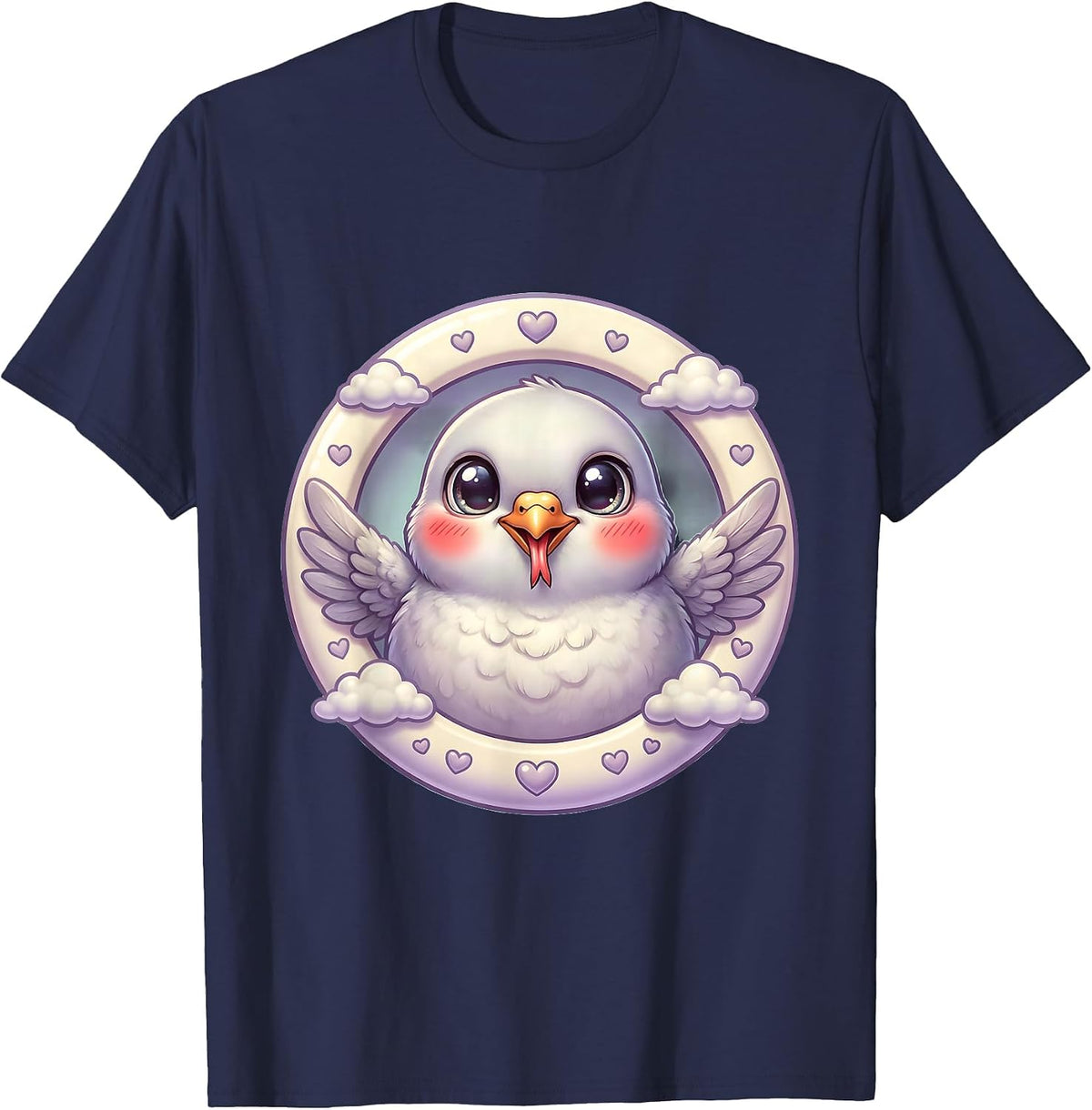 White Dove Forked Tongue Graphic Tee T-Shirt - Navy Blue