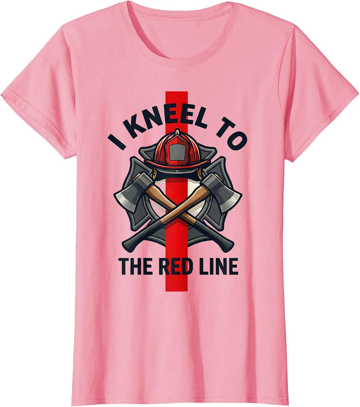 Women's I Kneel To The Red Line Patriotic Firefighter Thin Red Line T-Shirt - Pink