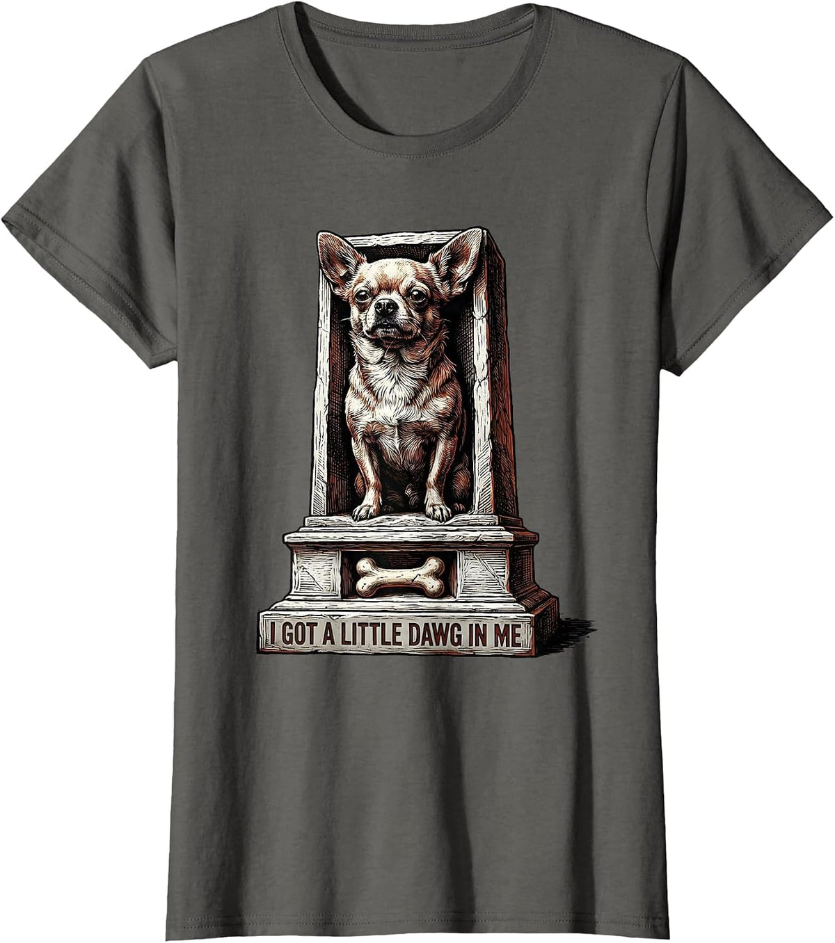 Women's I Got A Little Dawg In Me Funny Chihuahua Meme Humor T-Shirt - Asphalt Grey