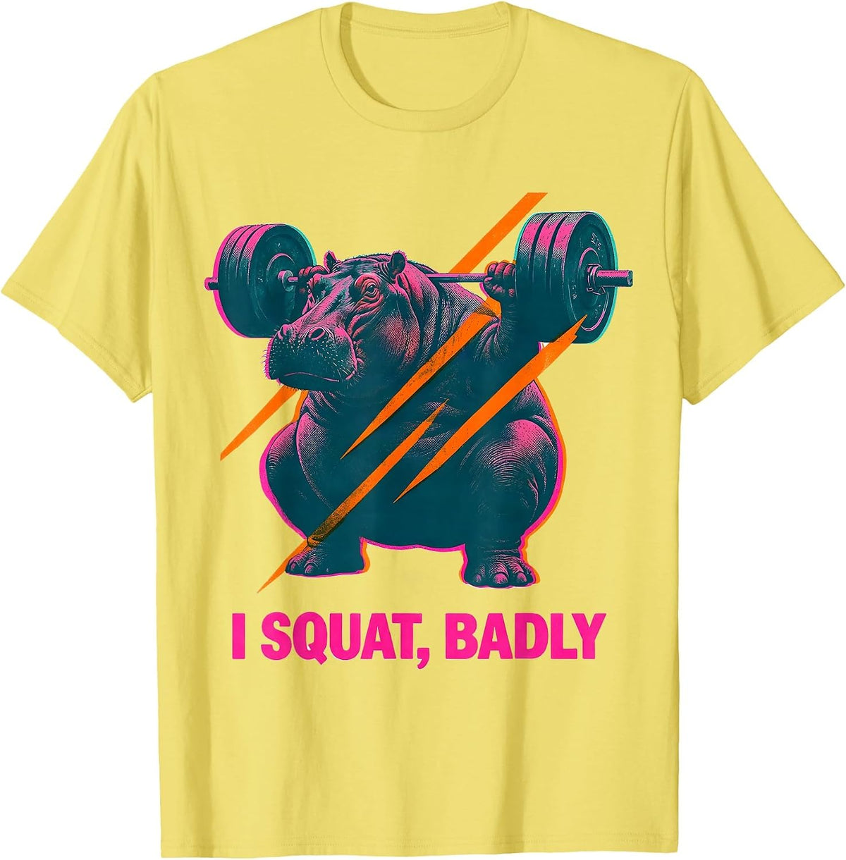 Men's I Squat, Badly Funny Gym Workout Weightlifting Humor T-Shirt - Lemon Yellow
