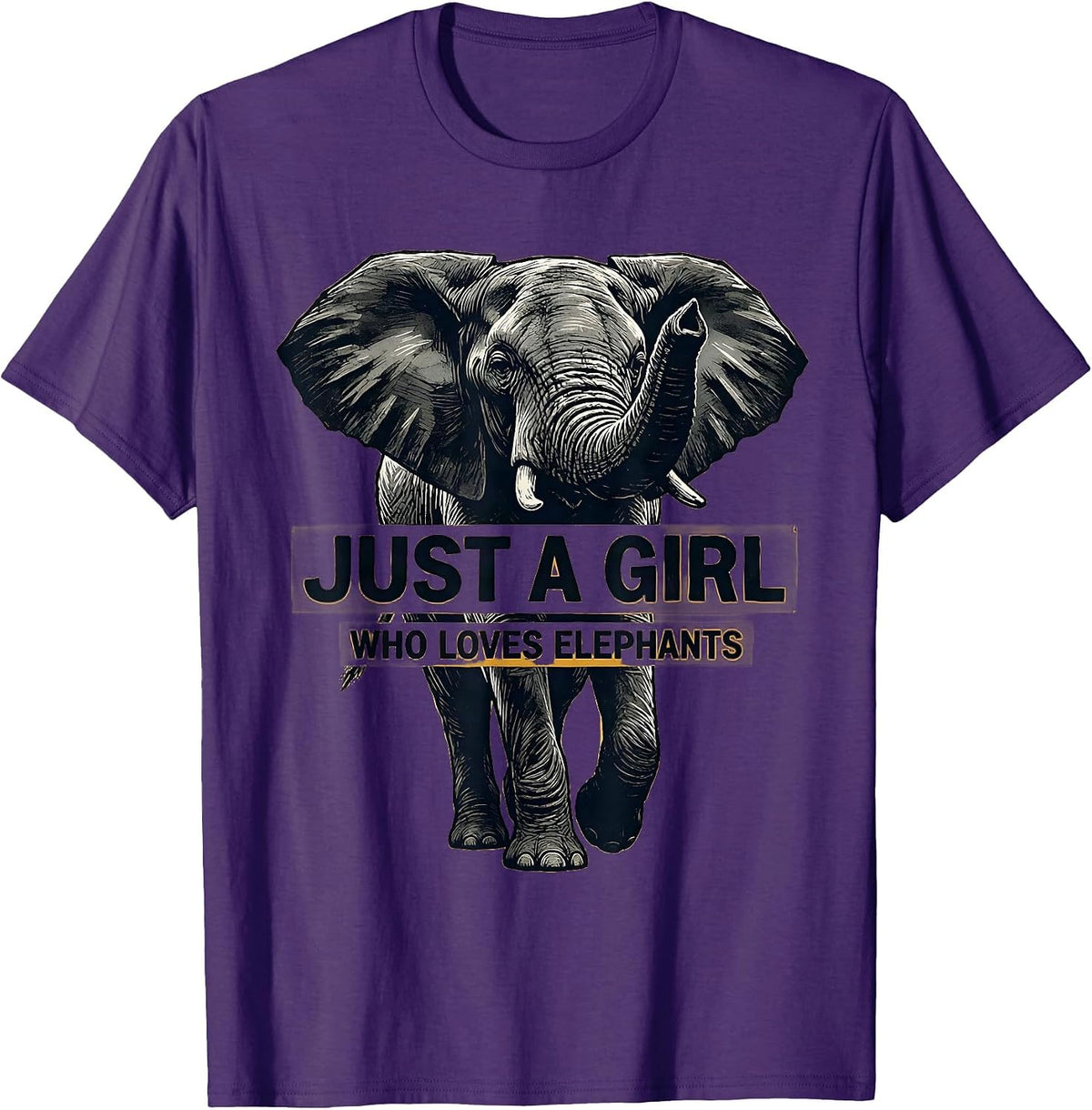 Just A Girl Who Loves Elephants Cute Elephant Lover Linocut T-Shirt - Purple