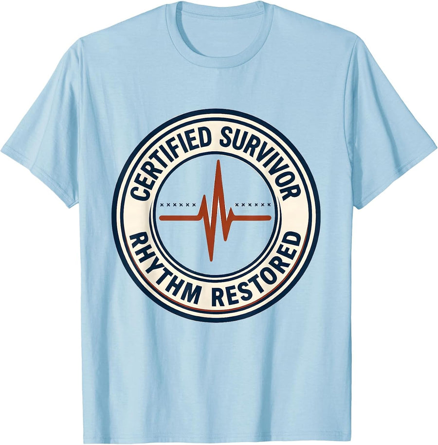 Men's Certified Survivor Rhythm Restored Funny EKG Heart Patient T-Shirt - Baby Blue