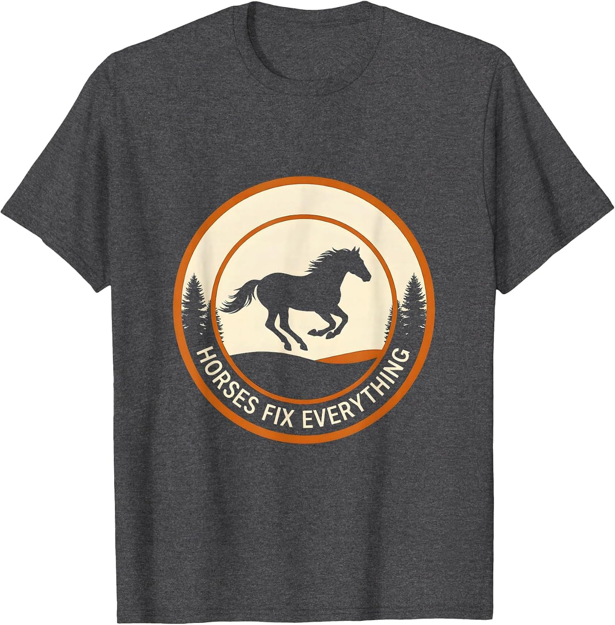 Horses Fix Everything Equestrian Design T-Shirt - Dark Heather Grey