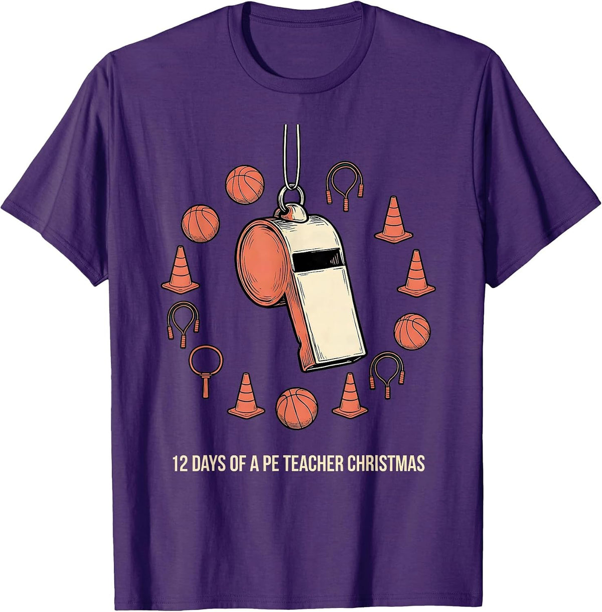 Men's 12 Days Of A PE Teacher Christmas Physical Education Xmas T-Shirt - Purple