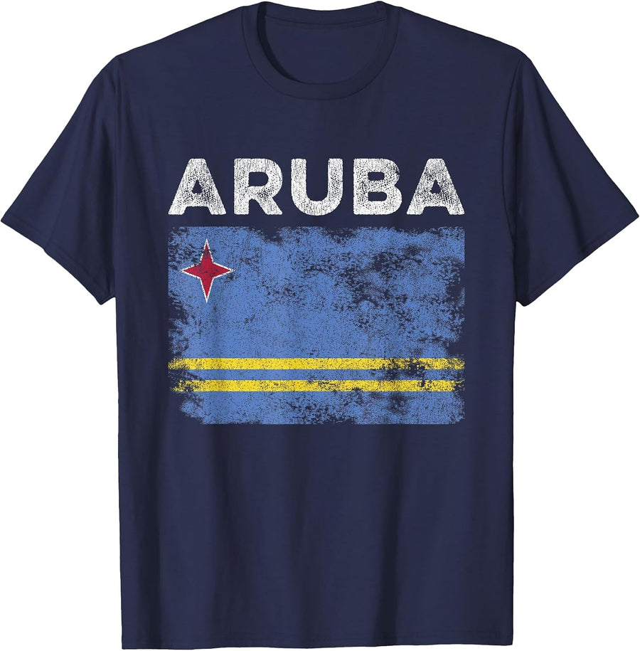 Aruba Flag Distressed - Men Women Kids - Aruban Flag T-Shirt - Navy Blue