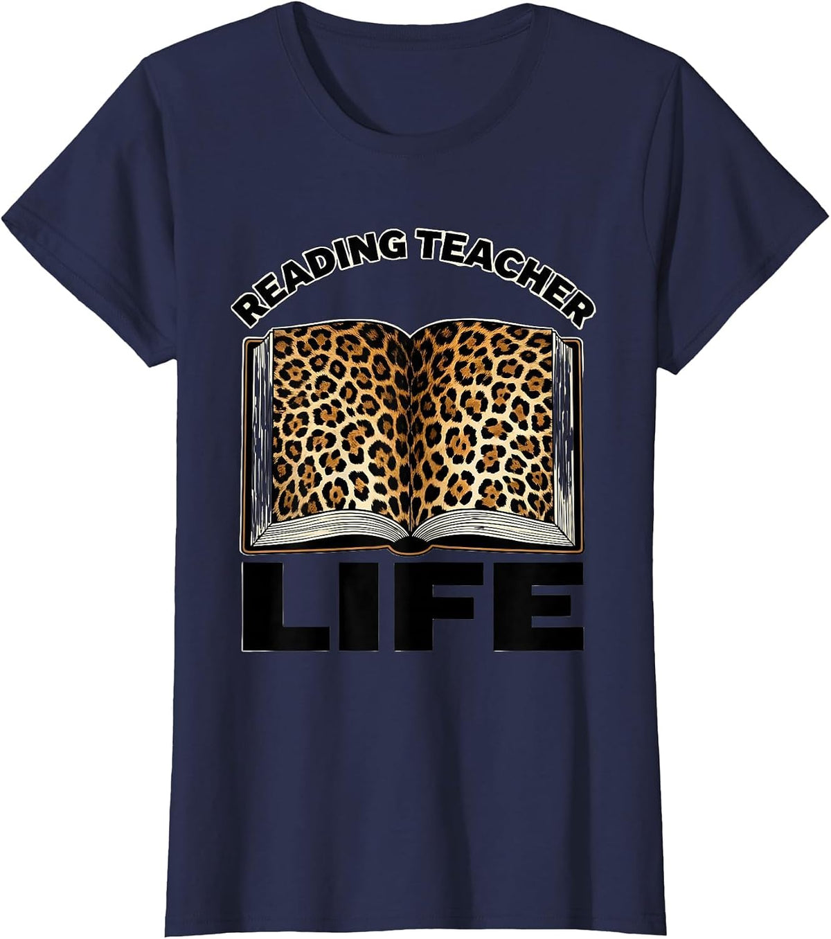 Women's Reading Teacher Life Graphic Design T-Shirt - Navy Blue