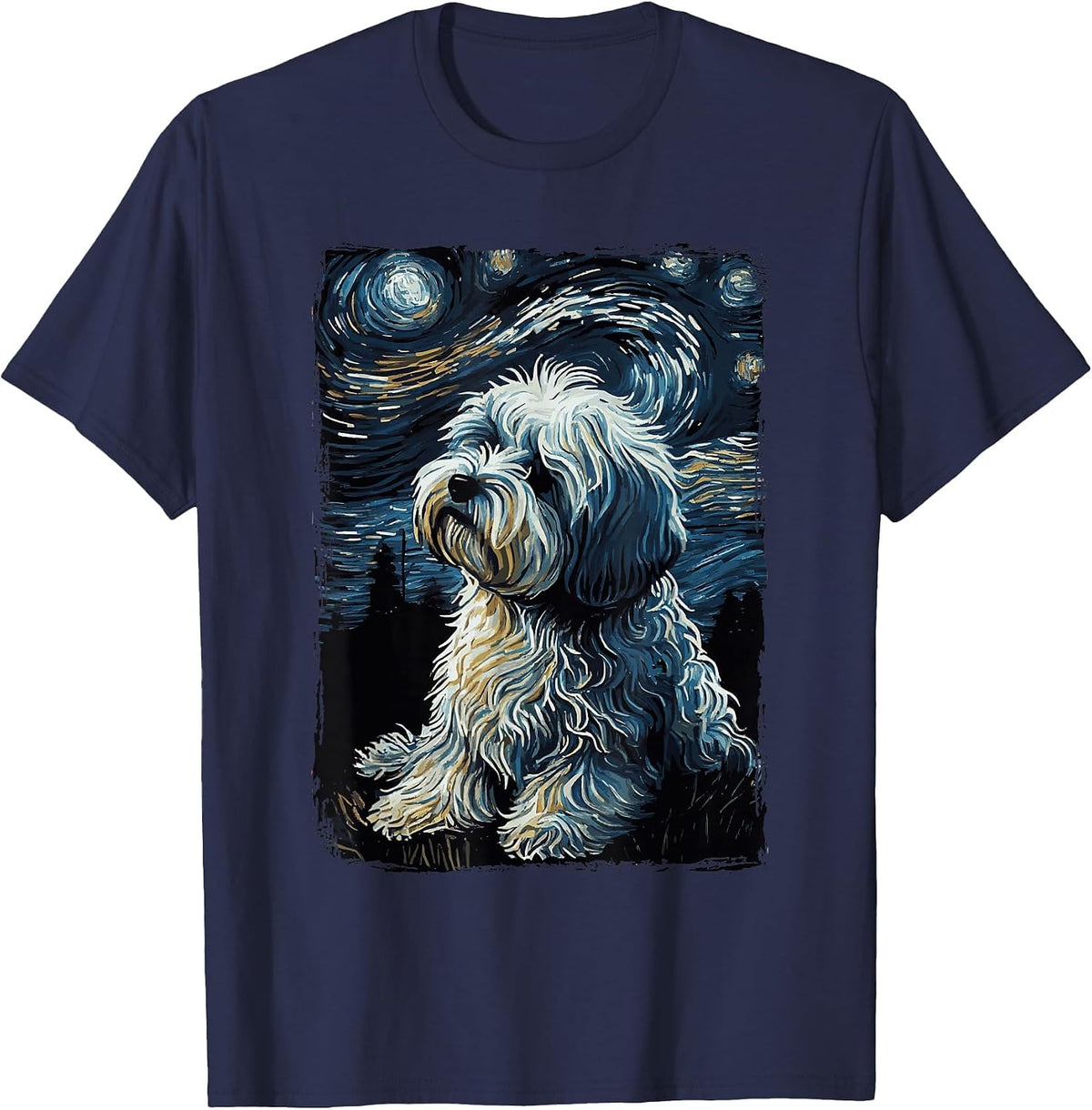 Havanese Dog Starry Night T-Shirt - Navy Blue