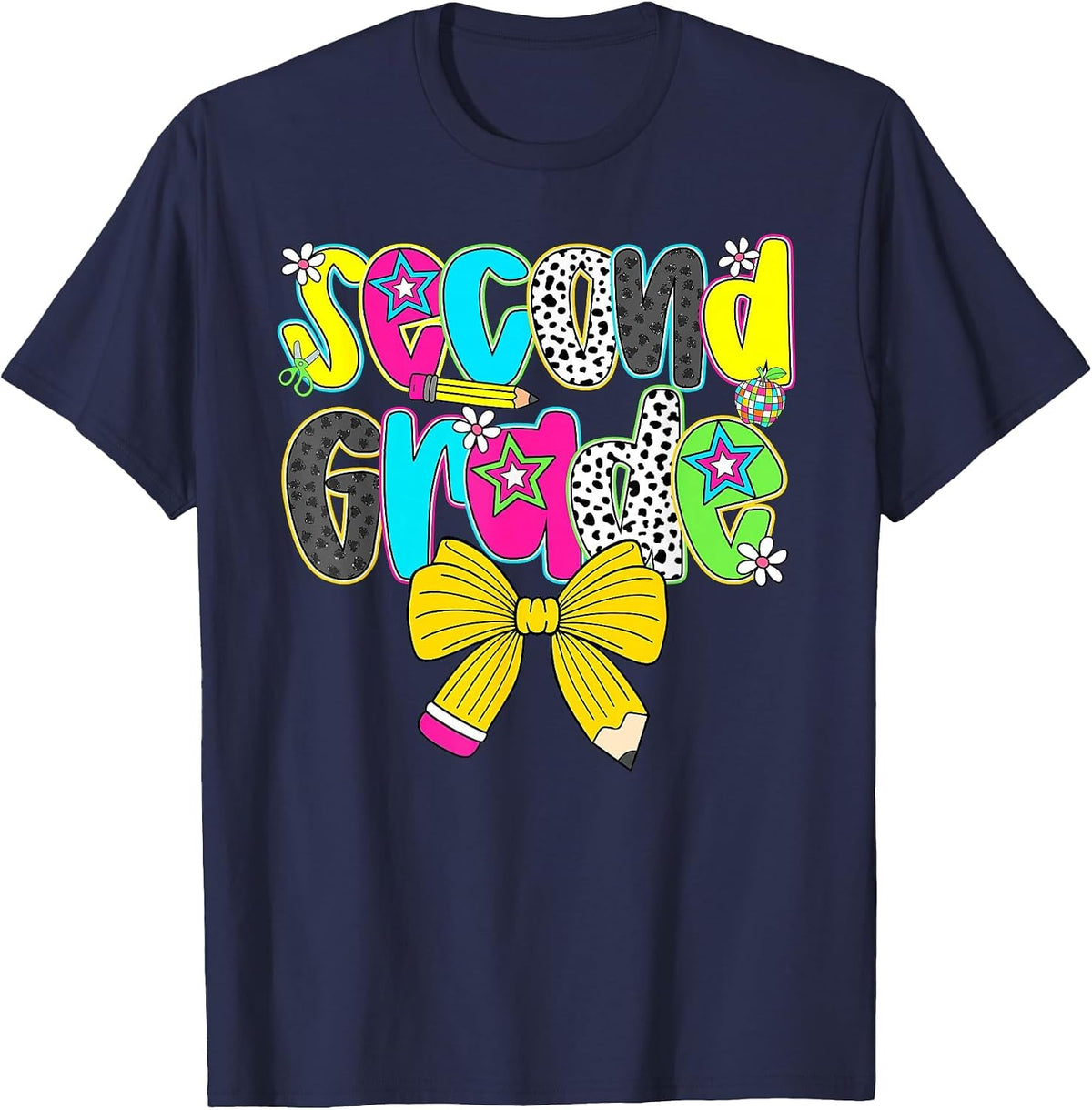 Second Grade Coquette Bow First Day of School Back to School T-Shirt - Navy Blue