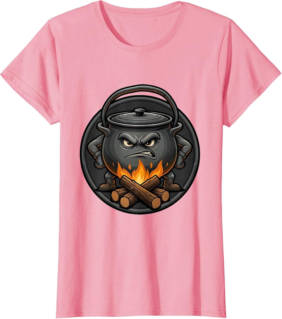 Women's Campfire Cast Iron Pot Outdoor Cooking Graphic T-Shirt - Pink