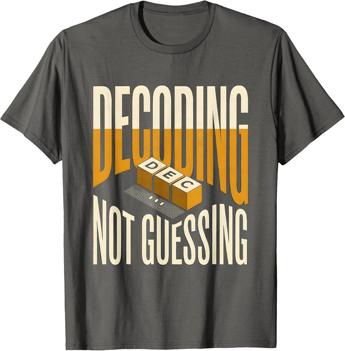 Decoding, Not Guessing Minimalist Reading Teacher Literacy T-Shirt - Asphalt Grey