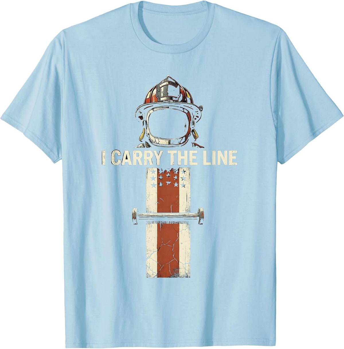 Men's I Carry The Line Distressed Firefighter Helmet Thin Red Line T-Shirt - Baby Blue