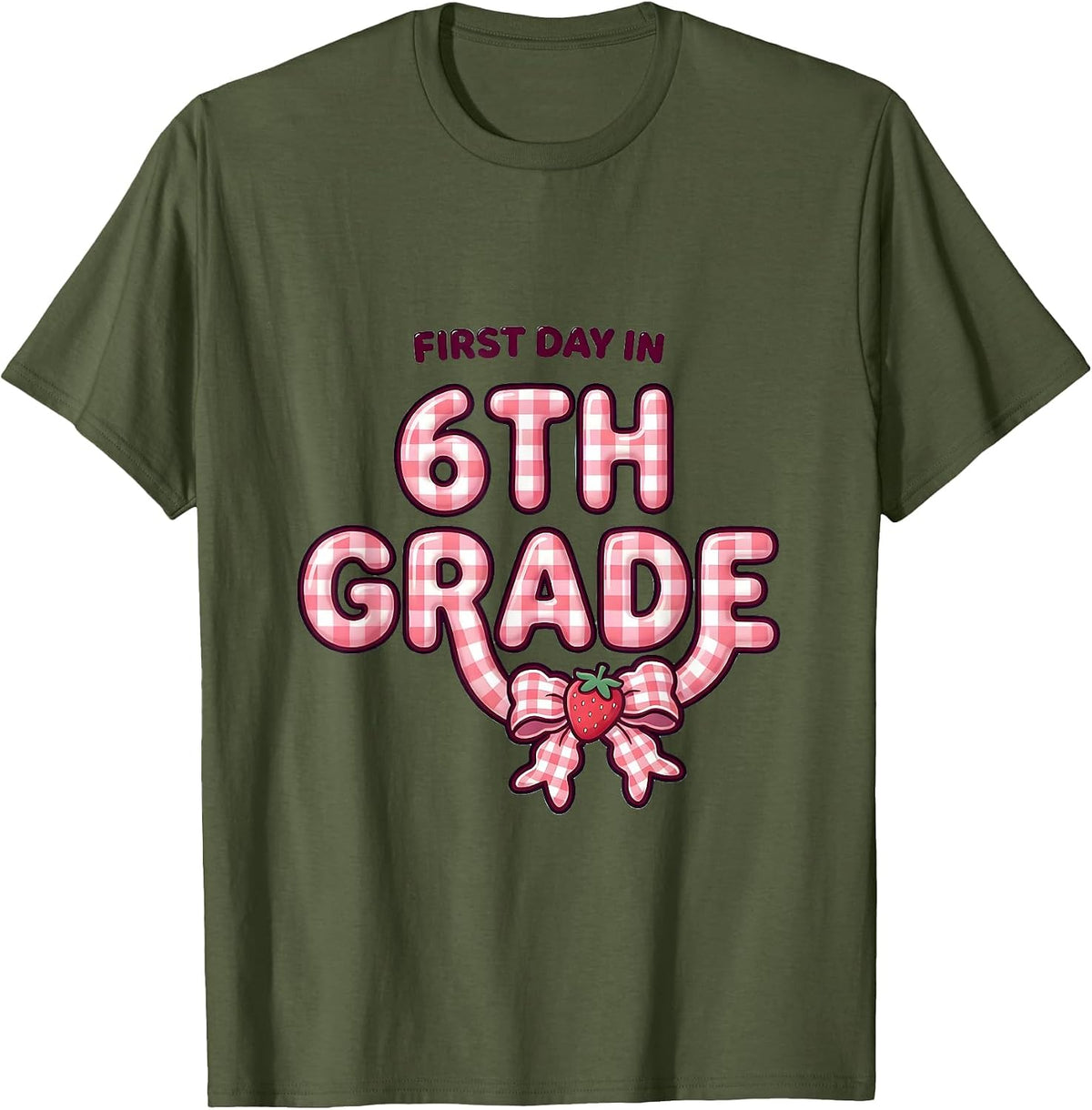 Men's First Day In 6th Grade Cute Coquette Bow Back To School T-Shirt - Olive Green