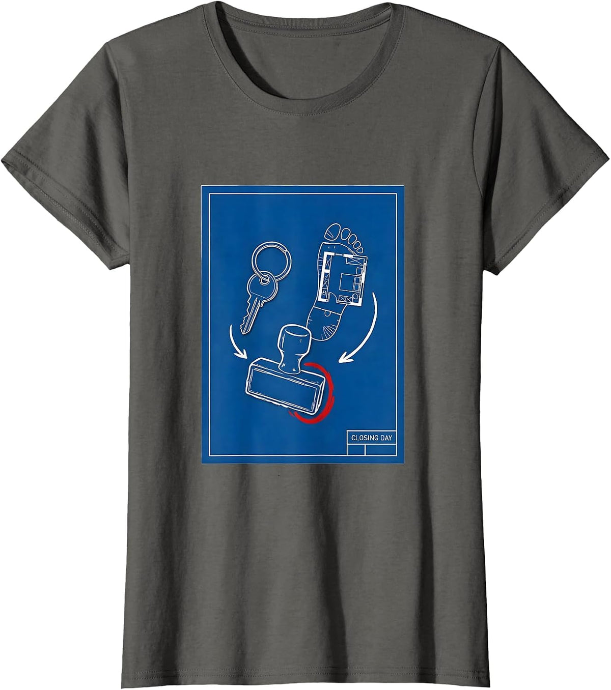 Women's Closing Day Technical Blueprint Realtor Real Estate Agent T-Shirt - Asphalt Grey