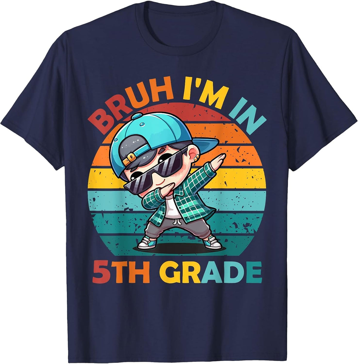 Fifth Grade Bruh I'm in 5th Grade Dabbing Boy Student School T-Shirt - Navy Blue