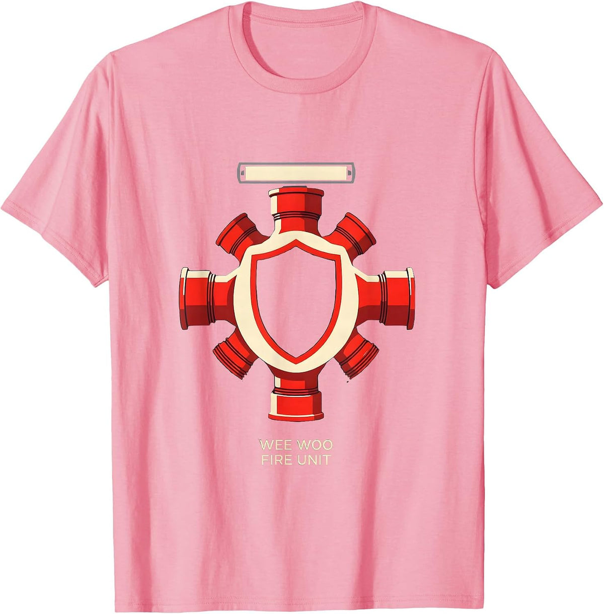Wee Woo Fire Unit Minimalist Firefighter Badge Humor T-Shirt - Pink