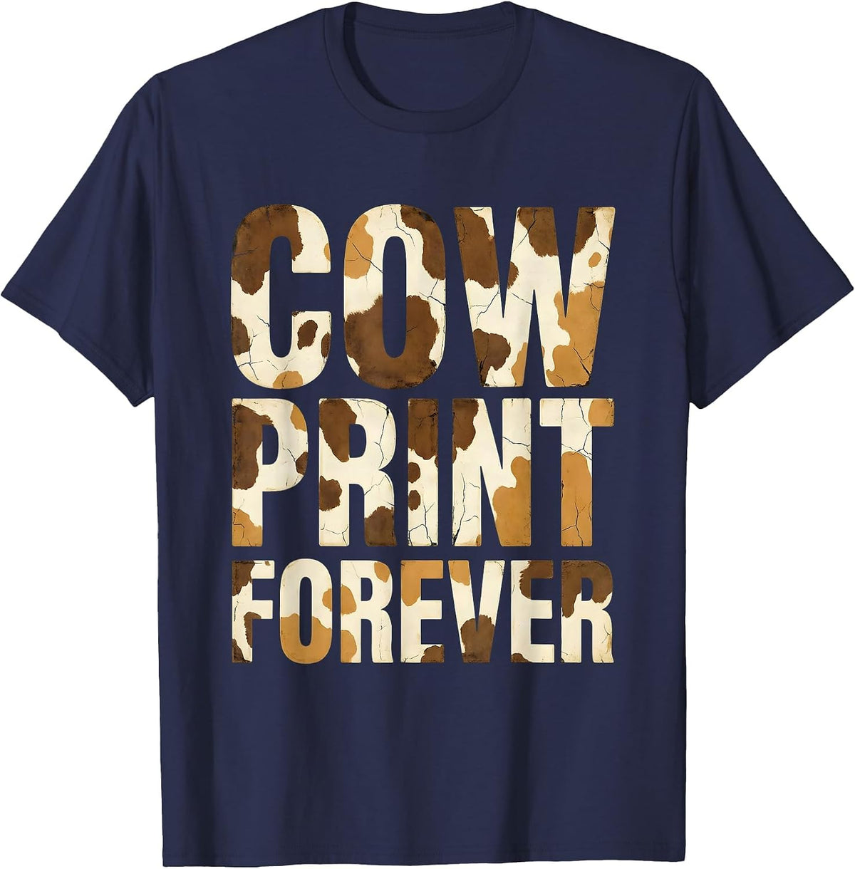 Cow Print Forever Bold Animal Pattern Design T-Shirt - Navy Blue