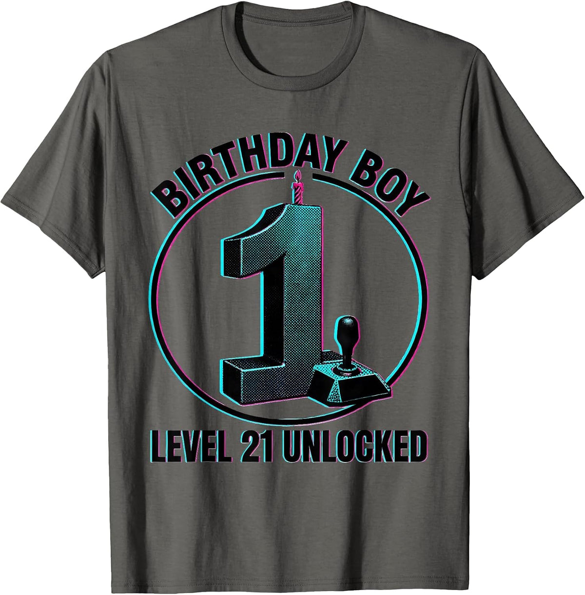 Birthday Boy Level 21 Unlocked Gamer Boy Birthday Gift T-Shirt - Asphalt Grey