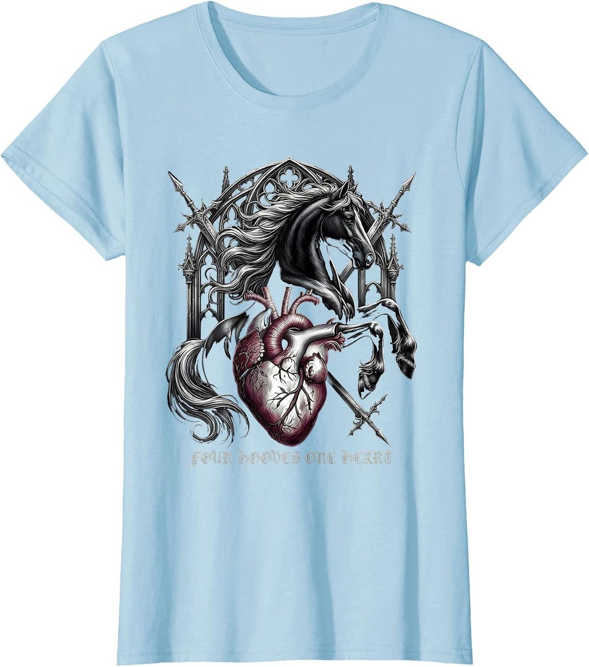 Four Hooves One Heart Equestrian Design T-Shirt - Baby Blue
