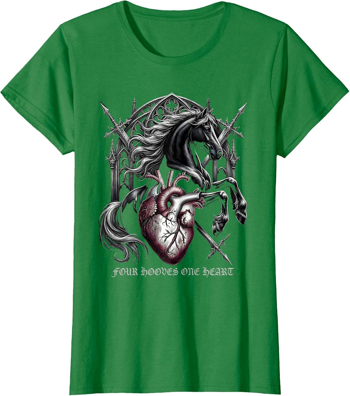 Four Hooves One Heart Equestrian Design T-Shirt - Kelly Green