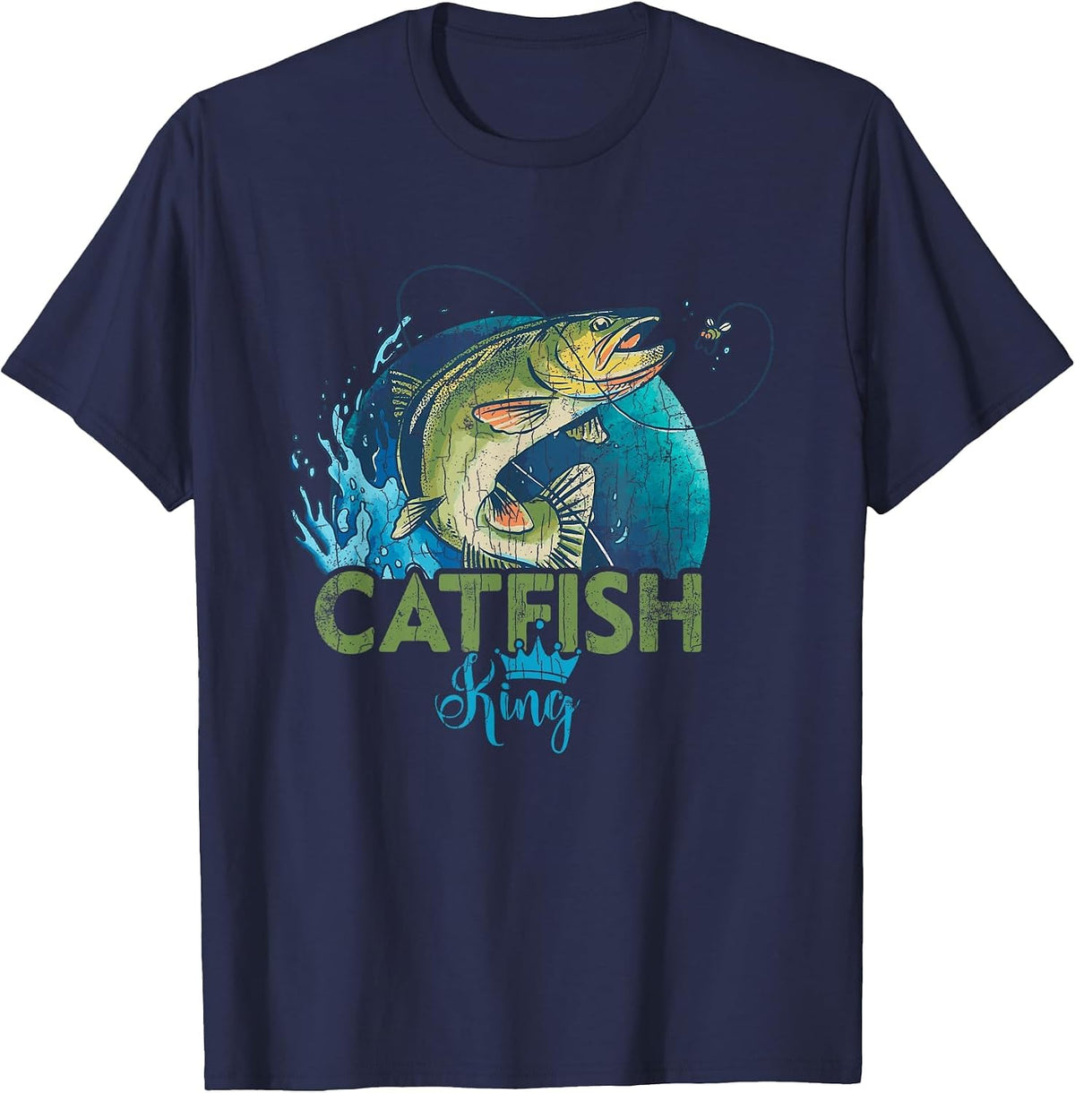 Catfish King Funny Fishing Lover Catfishing Graphic T-Shirt - Navy Blue