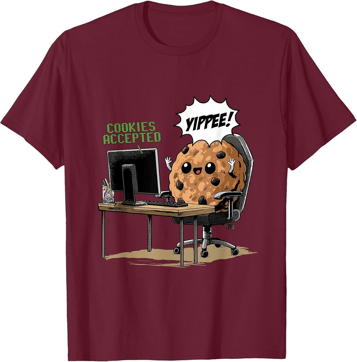 Cookies Accepted Nerd Shirt Funny Computer Internet Coder T-Shirt, Men, Burgundy, XX-Large - As Pictured
